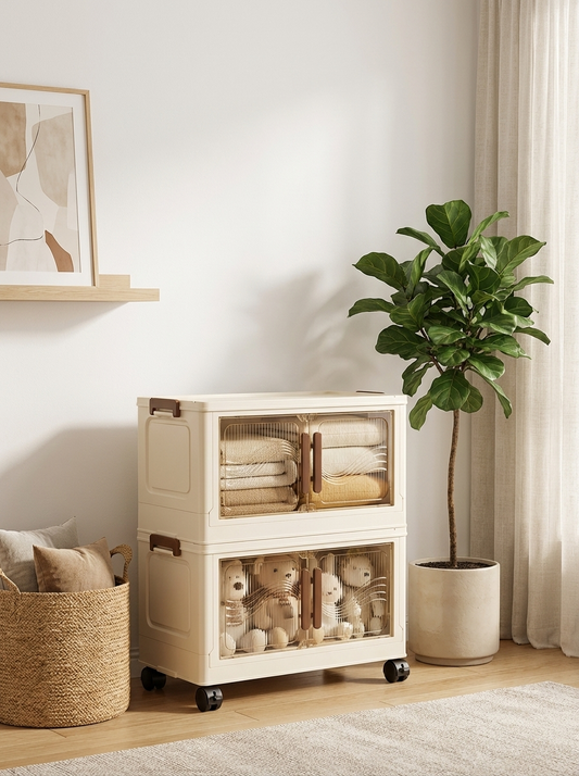 ClearNest Storage Box⢠| Foldable Storage Bin with Clear Door â Stackable Organiser for Clothes, Toys & Home Storage