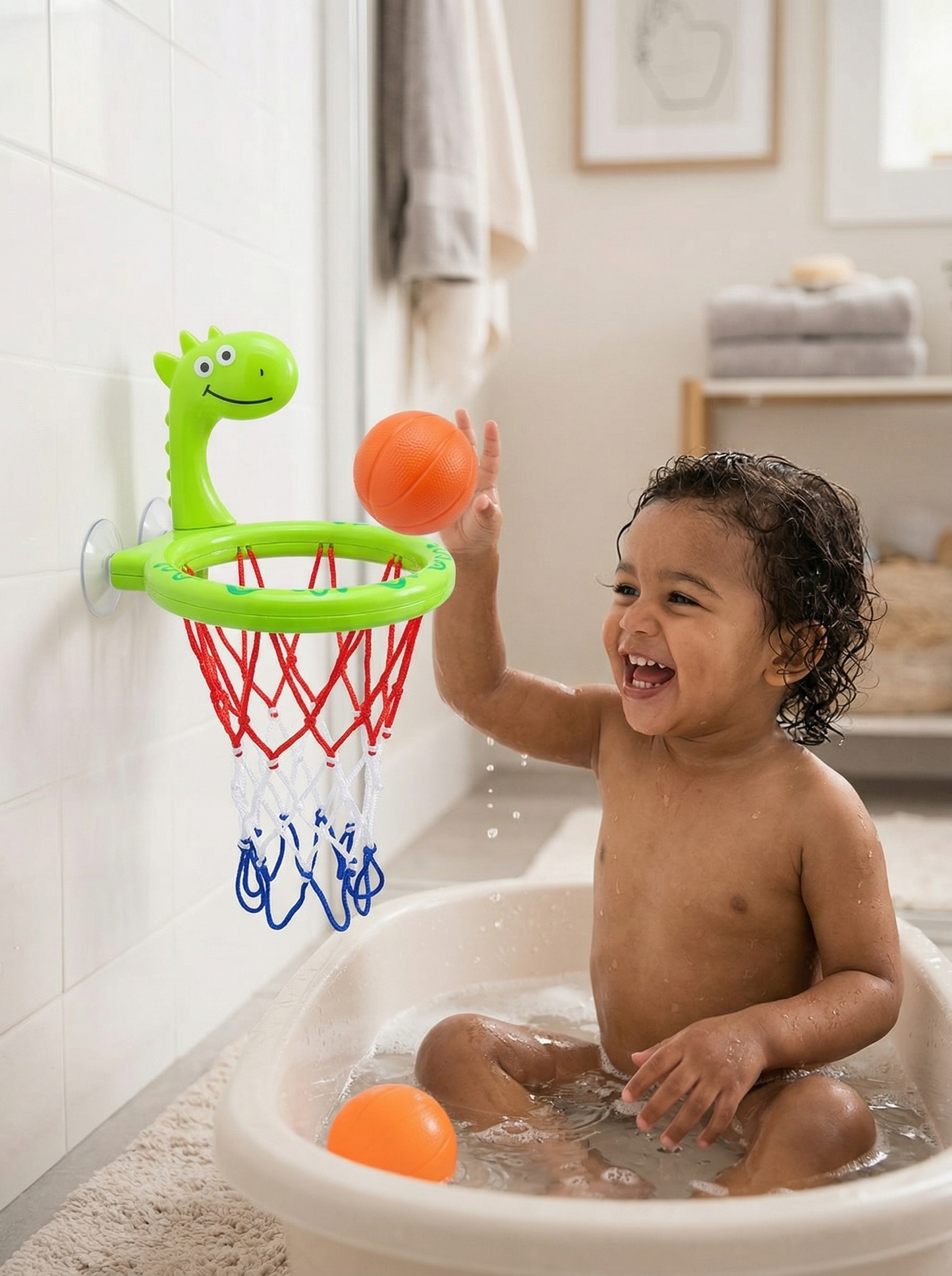 Basketball Hoop Bath Toy Set™ | Suction Cup Spinner Bath Toys for Toddlers – Fun Sensory Water Toys for Kids
