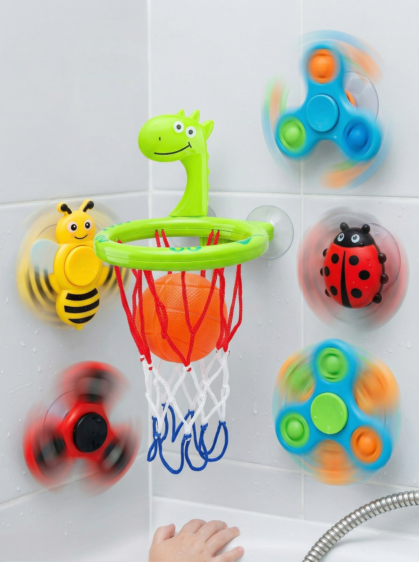 Basketball Hoop Bath Toy Set™ | Suction Cup Spinner Bath Toys for Toddlers – Fun Sensory Water Toys for Kids