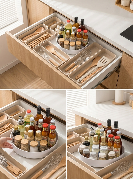 CalmDrawer Organiser Set™ | Aesthetic Drawer Organisers for Kitchen, Makeup & Home Storage (Multi-Size Tray Set)