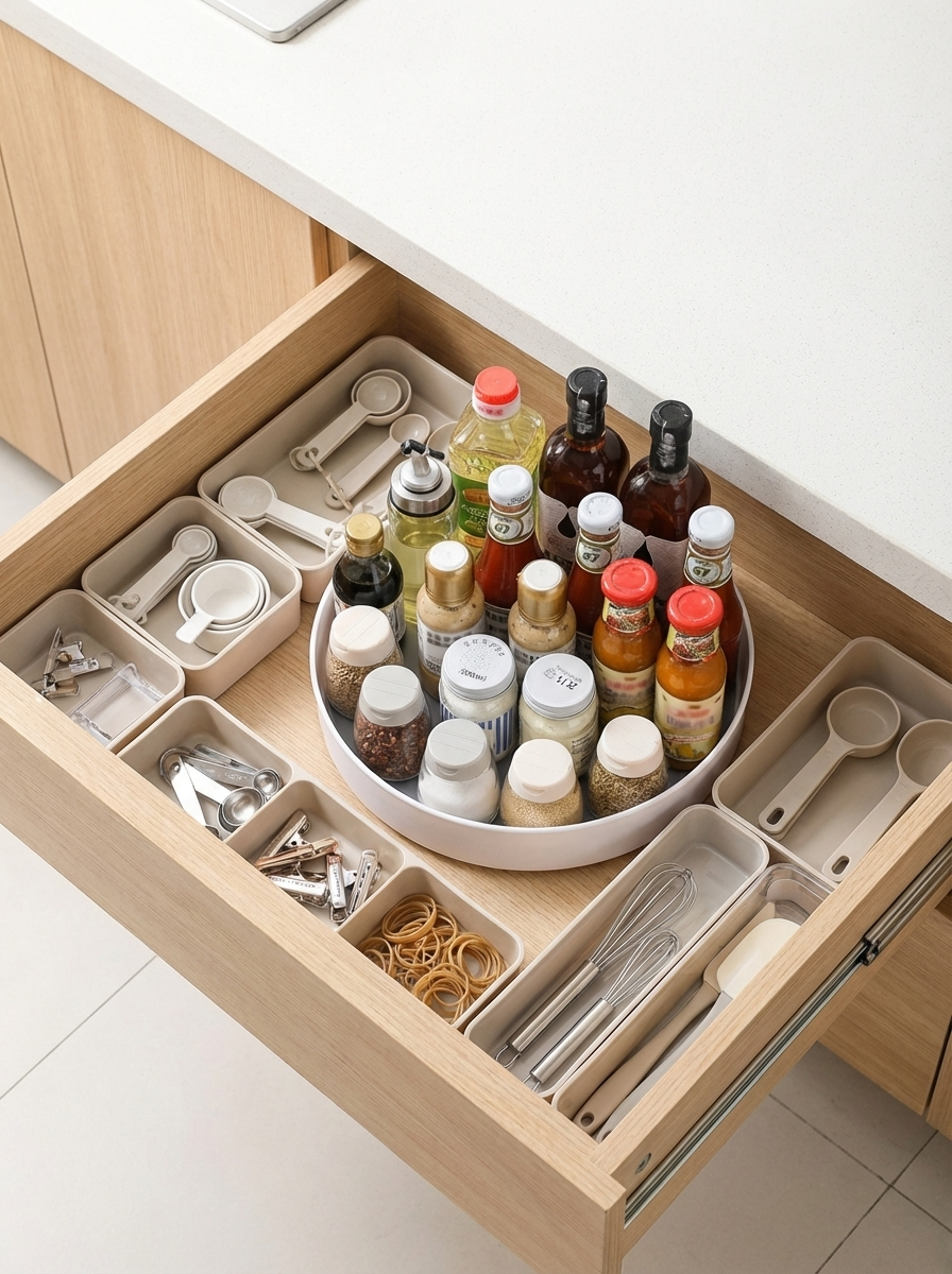 CalmDrawer Organiser Set™ | Aesthetic Drawer Organisers for Kitchen, Makeup & Home Storage (Multi-Size Tray Set)