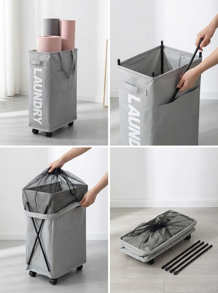 Roll & Store Laundry Basket™ | Large Capacity Laundry Hamper with Wheels – Foldable Waterproof Clothes Storage Bag