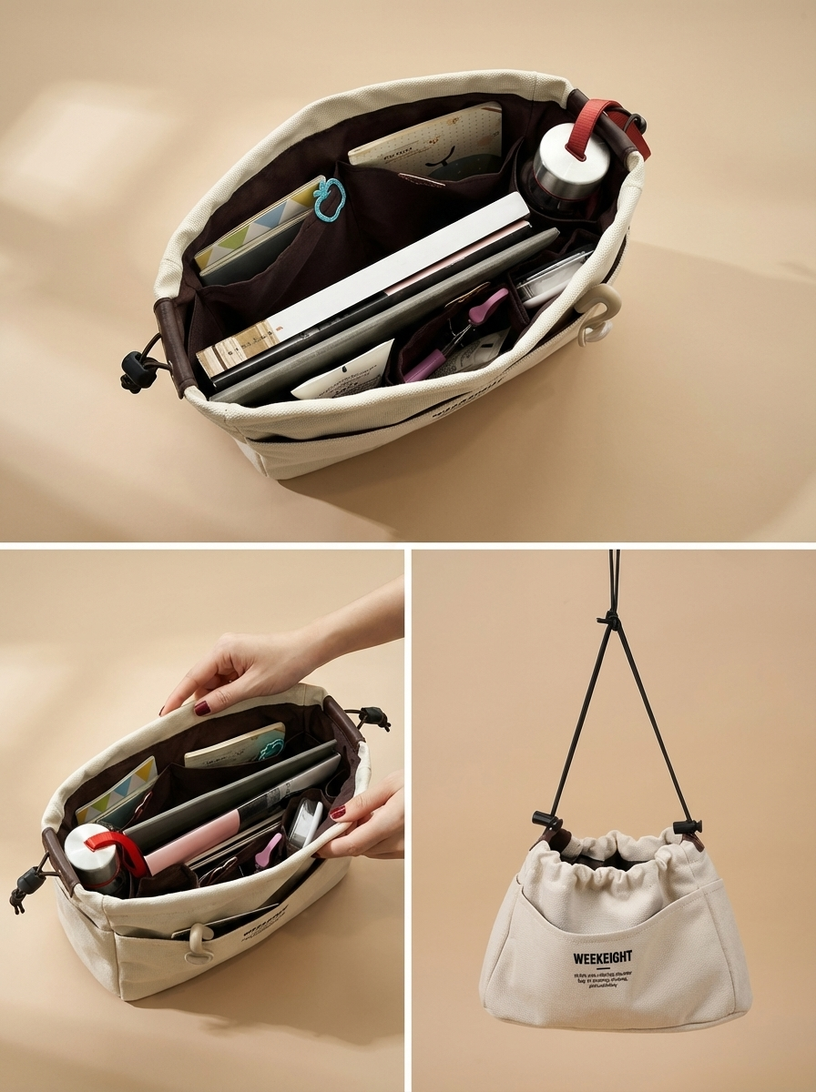 TidyNest Organiser Bag™ | Multi-Pocket Drawstring Storage Insert – Handbag, Travel & Baby Bag Organiser