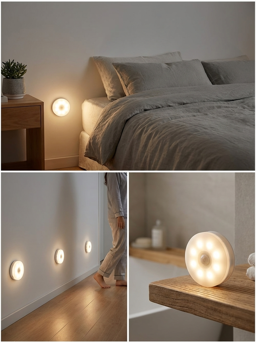 GlowNest Motion Lights™ | Motion Sensor LED Night Lights (3-Pack) – Adjustable Brightness for Bedroom, Stairs & Hallways