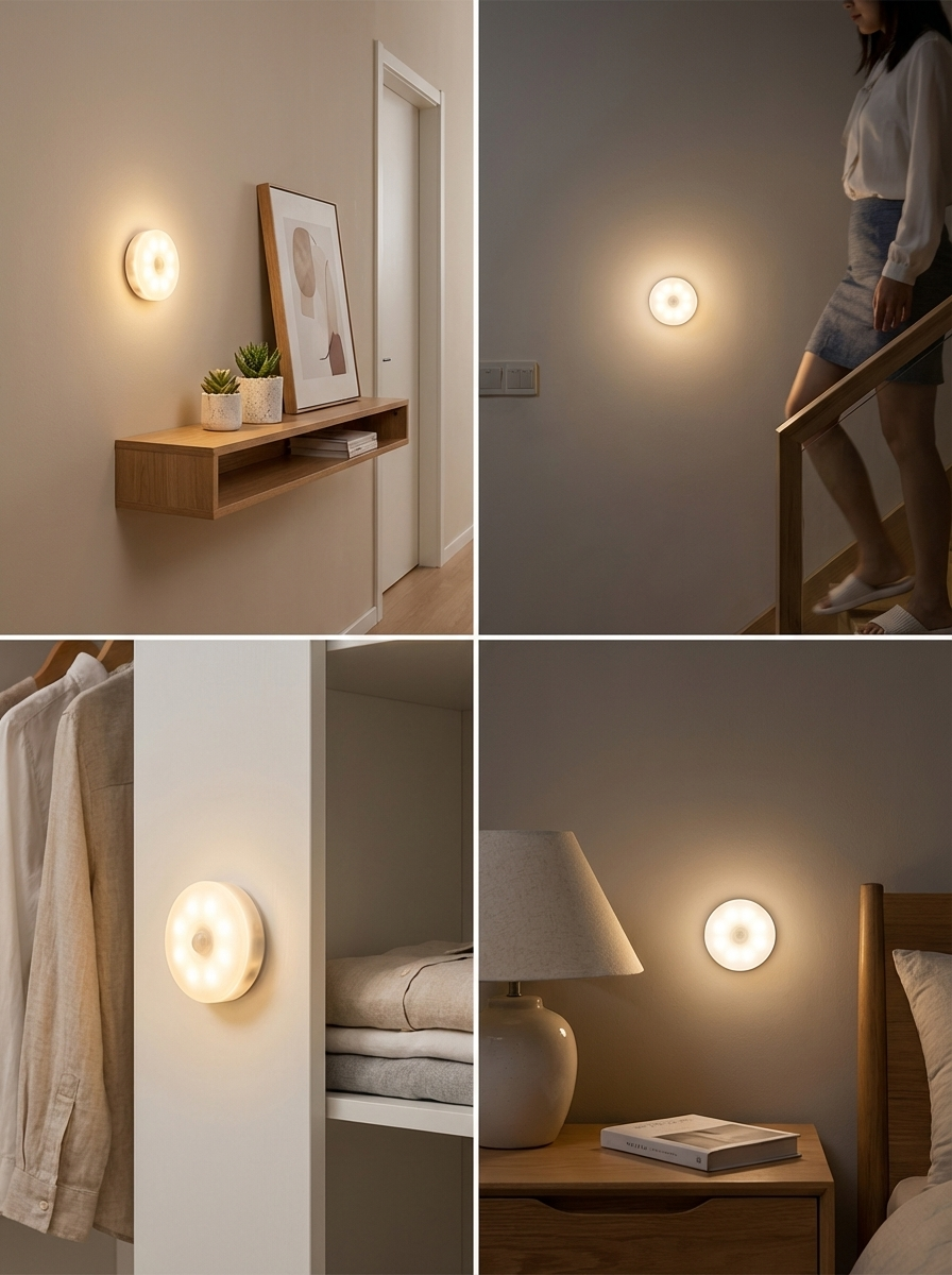 GlowNest Motion Lights™ | Motion Sensor LED Night Lights (3-Pack) – Adjustable Brightness for Bedroom, Stairs & Hallways