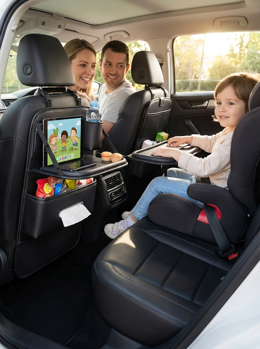 Car Seat Back Organizer for Kids with Foldable Tray Multi-Pocket Storage Bag Wear-Resistant Anti-Kick Pad Backseat Organization