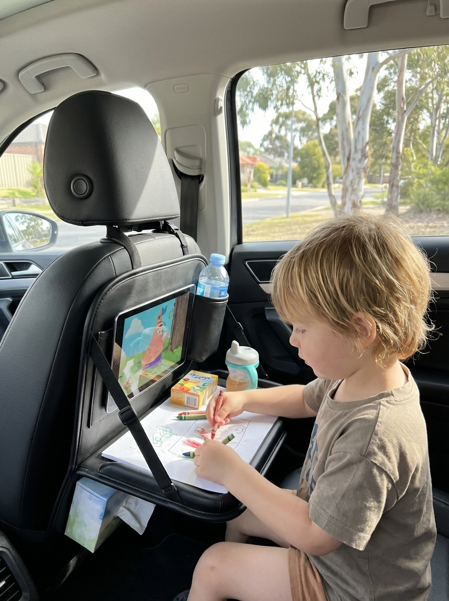Car Seat Back Organizer for Kids with Foldable Tray Multi-Pocket Storage Bag Wear-Resistant Anti-Kick Pad Backseat Organization