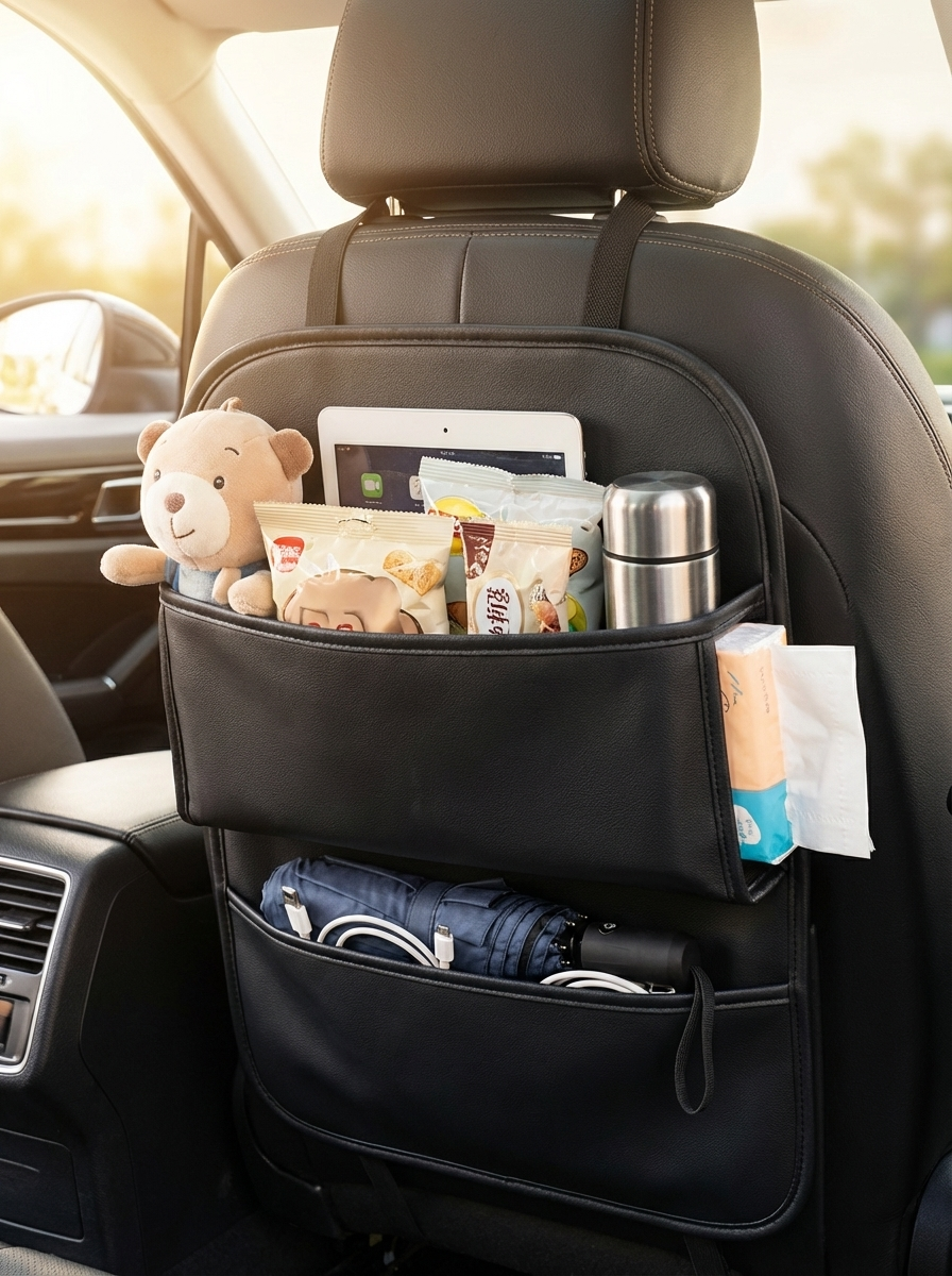 Car Seat Back Organizer for Kids with Foldable Tray Multi-Pocket Storage Bag Wear-Resistant Anti-Kick Pad Backseat Organization