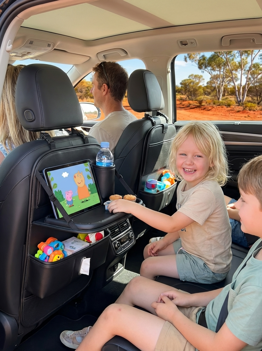 Car Seat Back Organizer for Kids with Foldable Tray Multi-Pocket Storage Bag Wear-Resistant Anti-Kick Pad Backseat Organization