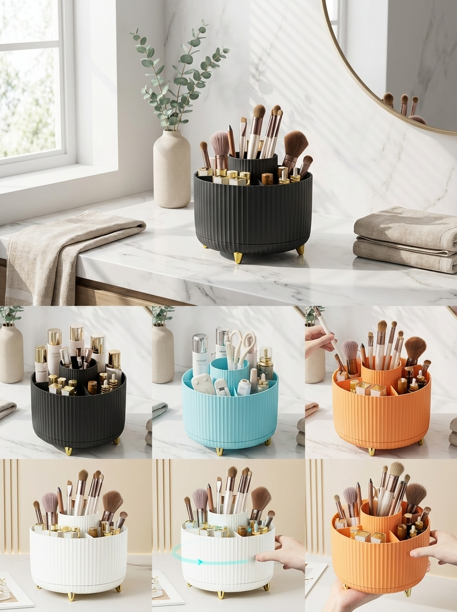 GlowNest Beauty Organiser™ | 360° Rotating Makeup Storage Box – Large Capacity Cosmetic Organiser for Bathroom & Vanity