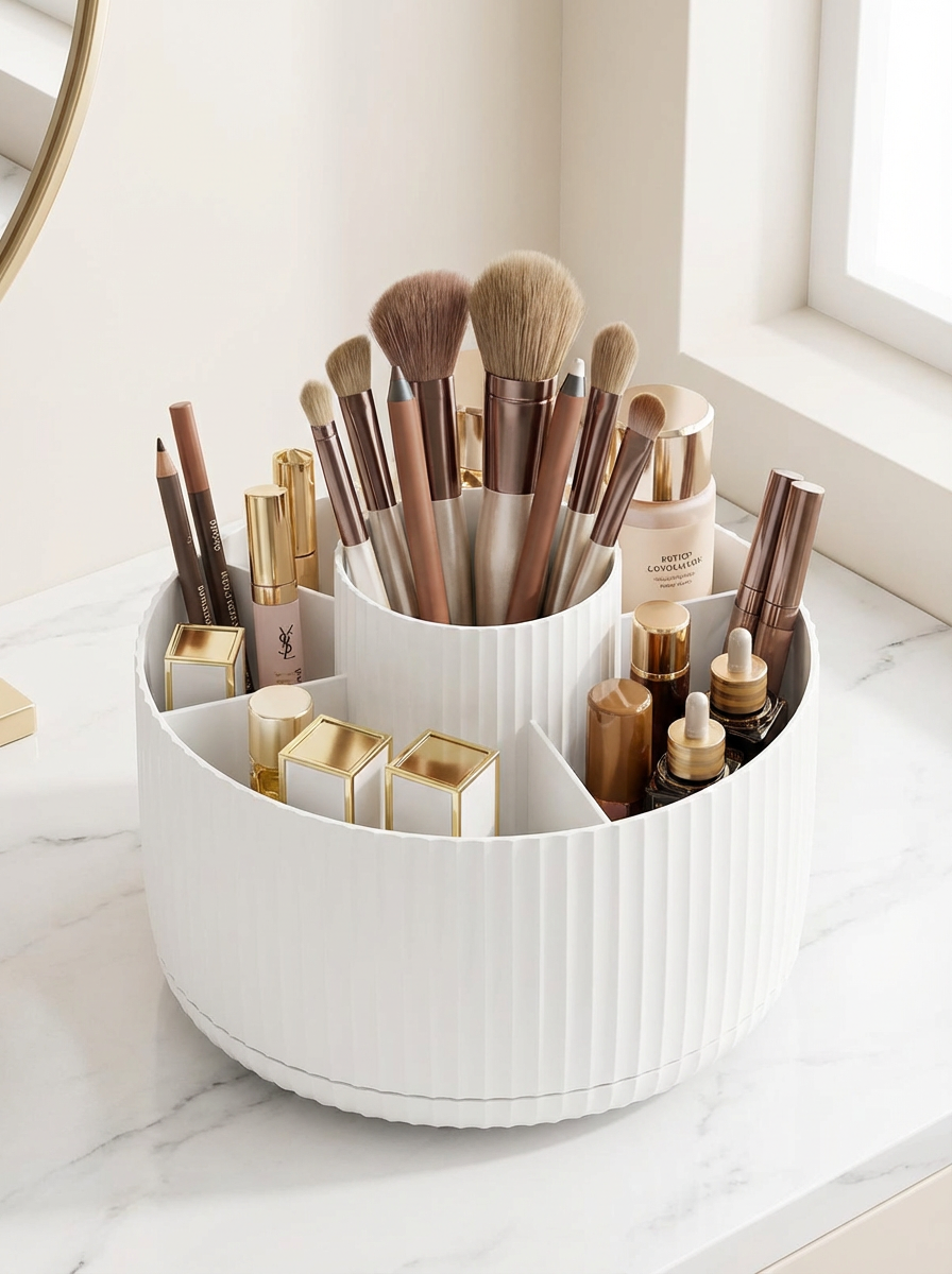 GlowNest Beauty Organiser™ | 360° Rotating Makeup Storage Box – Large Capacity Cosmetic Organiser for Bathroom & Vanity