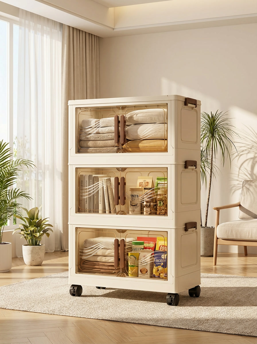 ClearNest Storage Box™ | Foldable Storage Bin with Clear Door – Stackable Organiser for Clothes, Toys & Home Storage