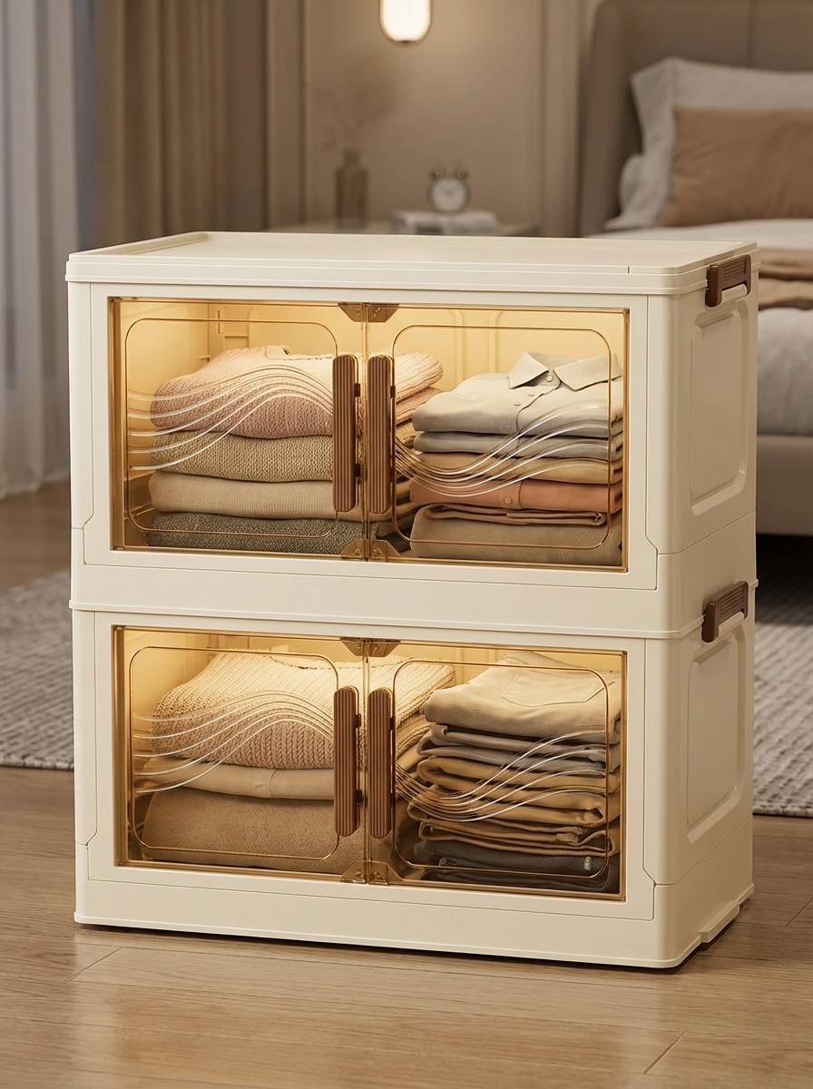 ClearNest Storage Box™ | Foldable Storage Bin with Clear Door – Stackable Organiser for Clothes, Toys & Home Storage