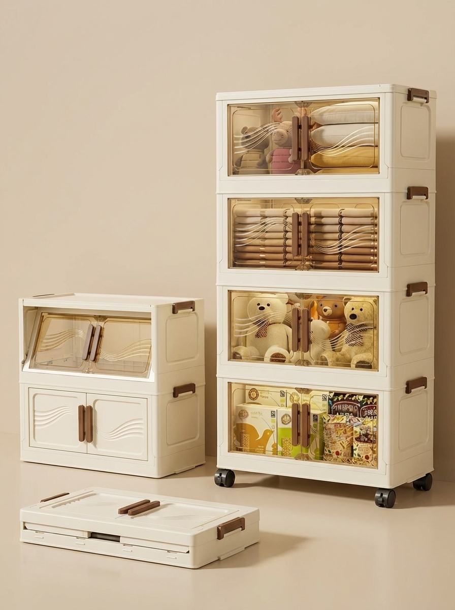 ClearNest Storage Box™ | Foldable Storage Bin with Clear Door – Stackable Organiser for Clothes, Toys & Home Storage