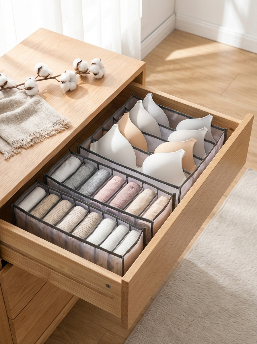 TidyNest Drawer Organisers™ | Foldable Underwear & Sock Storage Boxes – Closet Drawer Dividers for Clothes Organisation