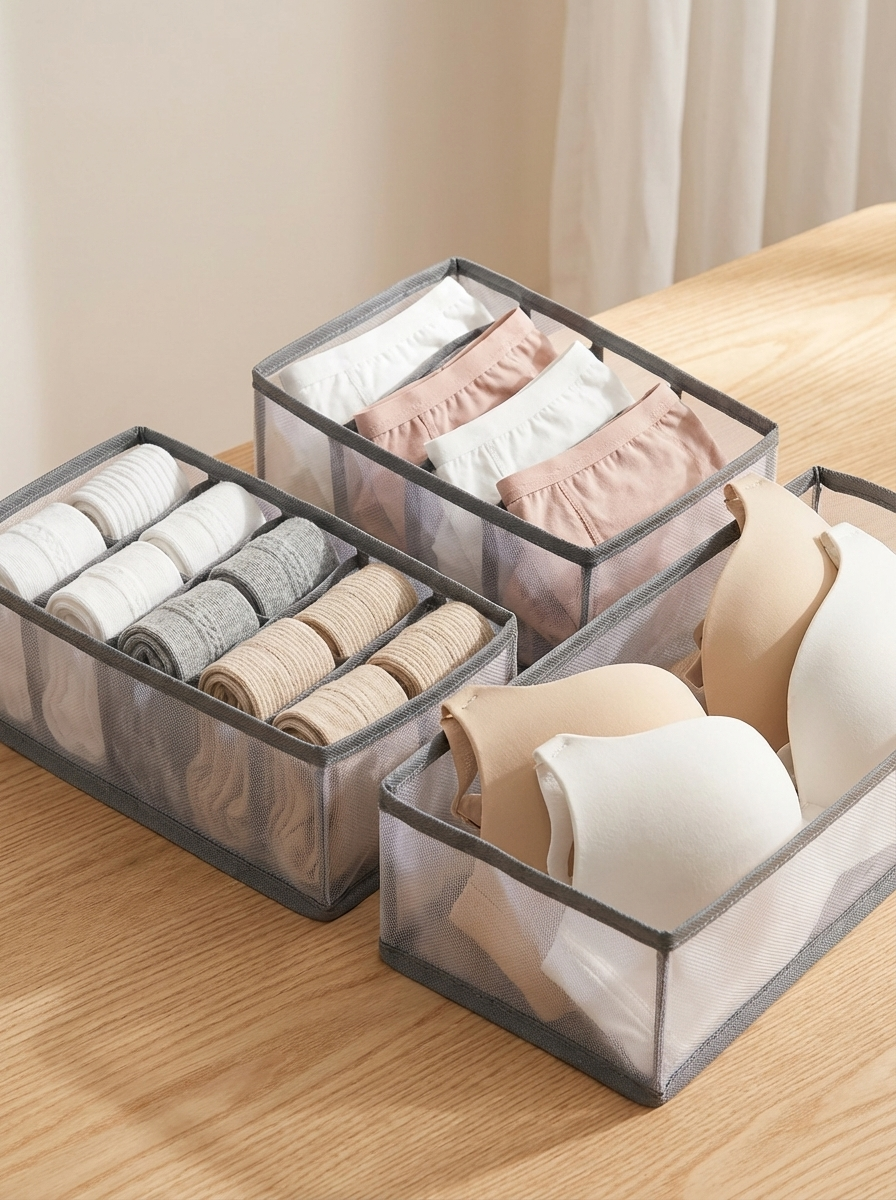 TidyNest Drawer Organisers™ | Foldable Underwear & Sock Storage Boxes – Closet Drawer Dividers for Clothes Organisation